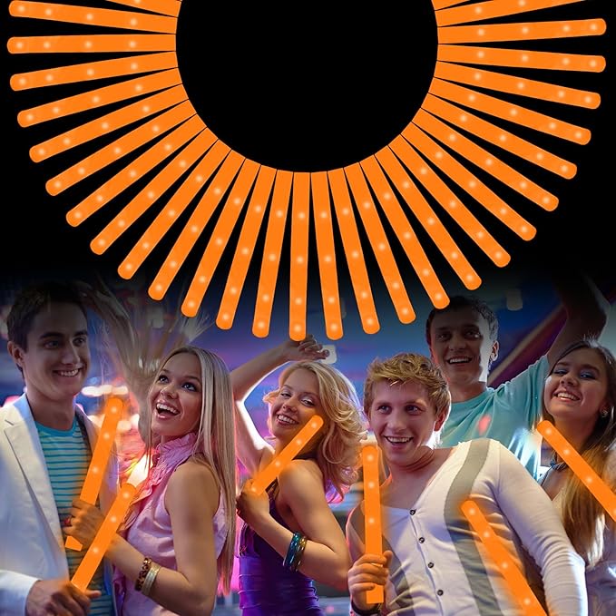Foam Glow Sticks Bulk, 30 PCS Orange Light Up Foam Sticks 3 Modes, Glow Party...