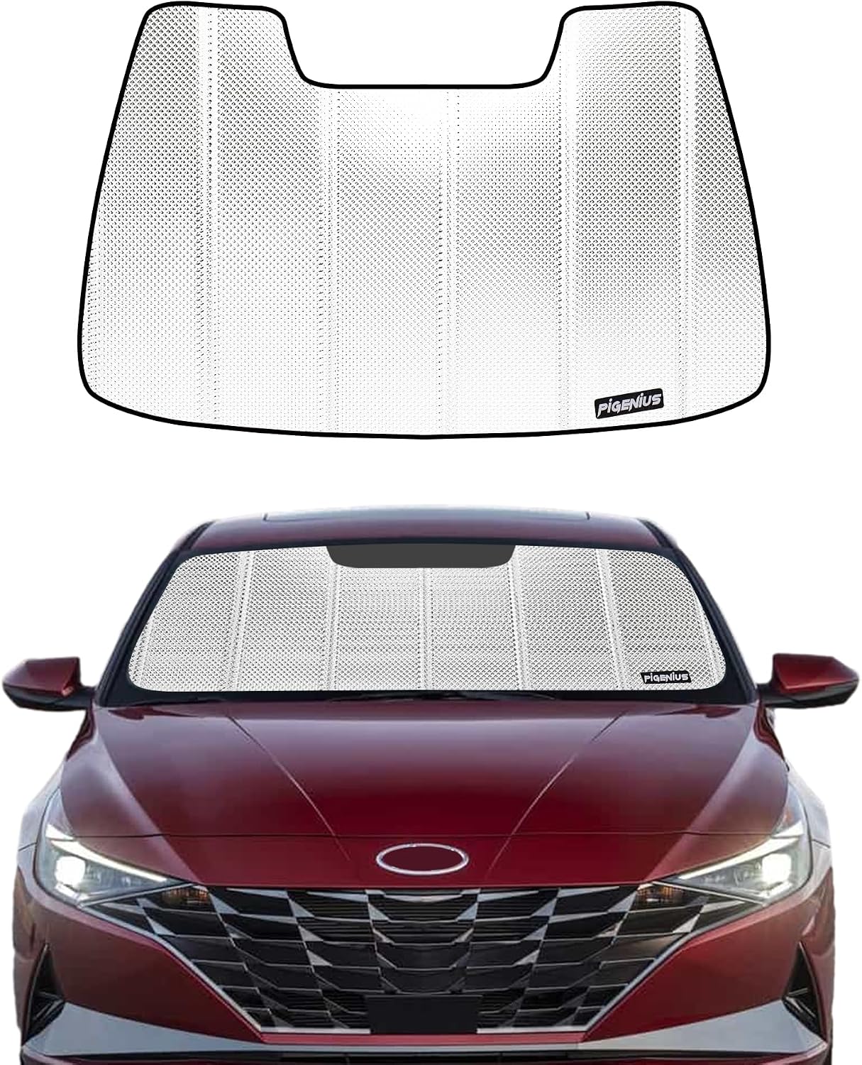 Pigenius Windshield Sun Shade for Hyundai Elantra 2021-2026. Reflective Aluminum Film Front Window Sunshade - BLAZBLOCK