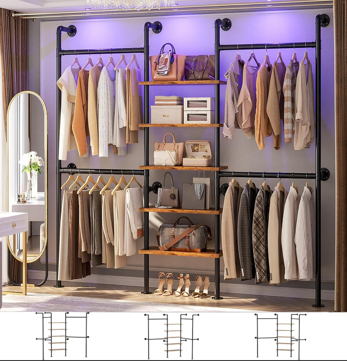 aheaplus industrial pipe clothing rack, 6.42ft closet organizer, main product view