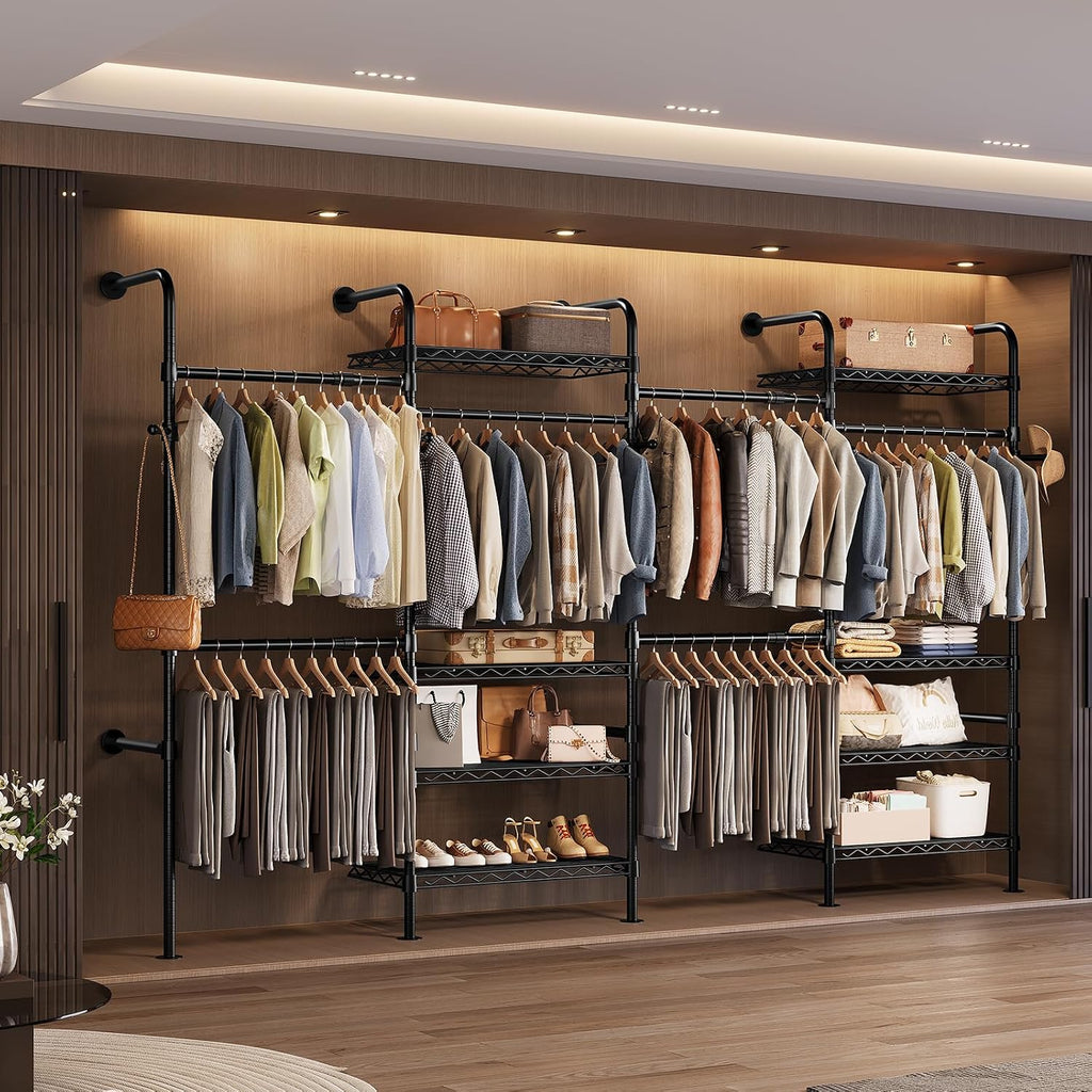 wall mounted closet system, heavy duty 4-row clothes, main product view