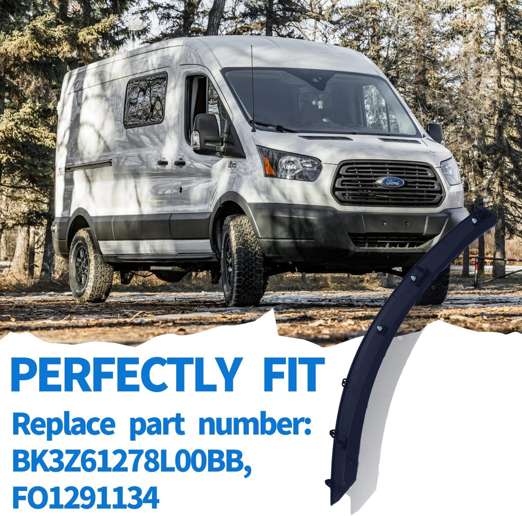 Passenger Right Side Fender flare Molding for 2015-2023 Transit 150 250 350, Deflector Wheel Arch Trim Accessories, Replace OEM # BK3Z61278L00BB, FO1291134C, Black, 1PC