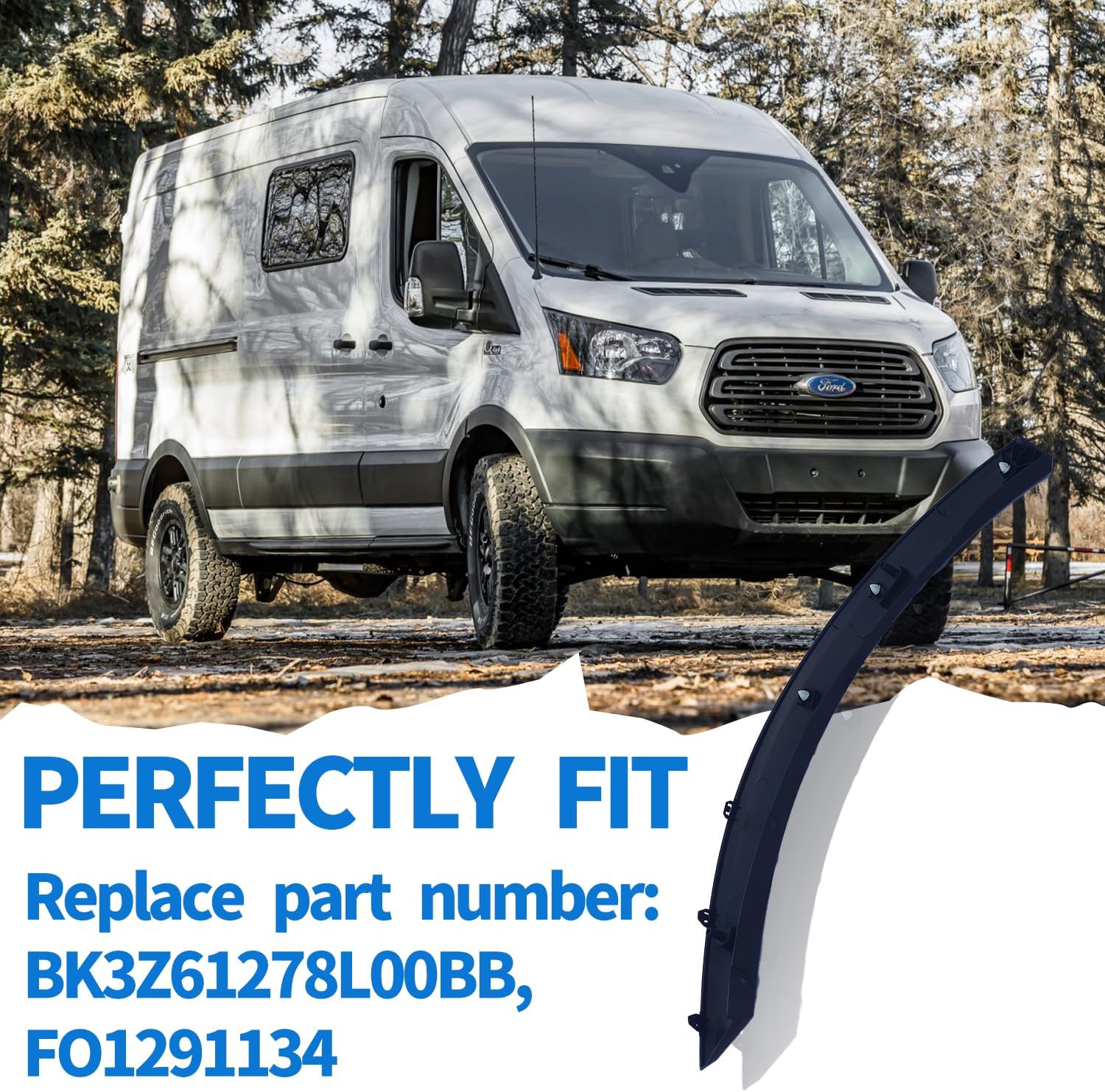 Passenger Right Side Fender flare Molding for 2015-2023 Transit 150 250 350, Deflector Wheel Arch Trim Accessories, Replace OEM # BK3Z61278L00BB, FO1291134C, Black, 1PC
