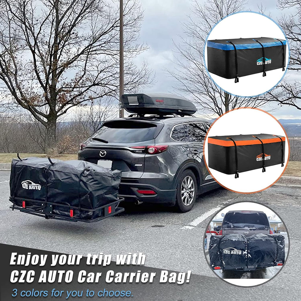 CZC AUTO Hitch Cargo Carrier Bag, 20 cu. ft Waterproof/Rainproof/Weatherproof Cargo Traveling Bag for Car Truck SUV Vans' Hitch Trays and Hitch Baskets, Safe Steady Durable Soft (Blue)