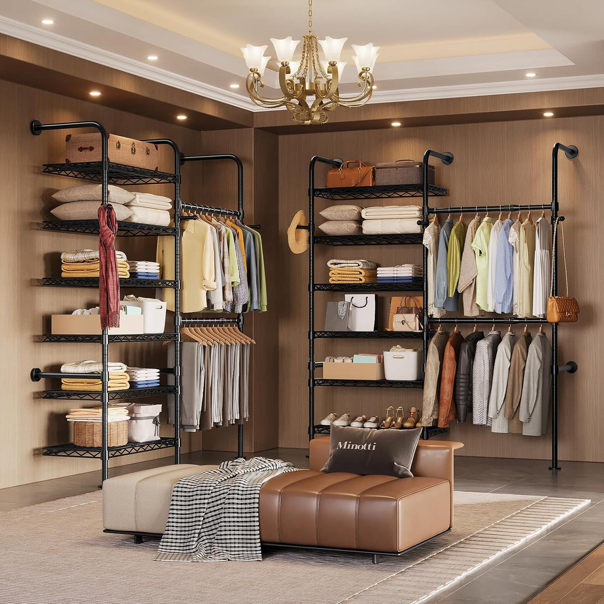 wall mounted closet system, heavy duty 2-row clothes, view 9