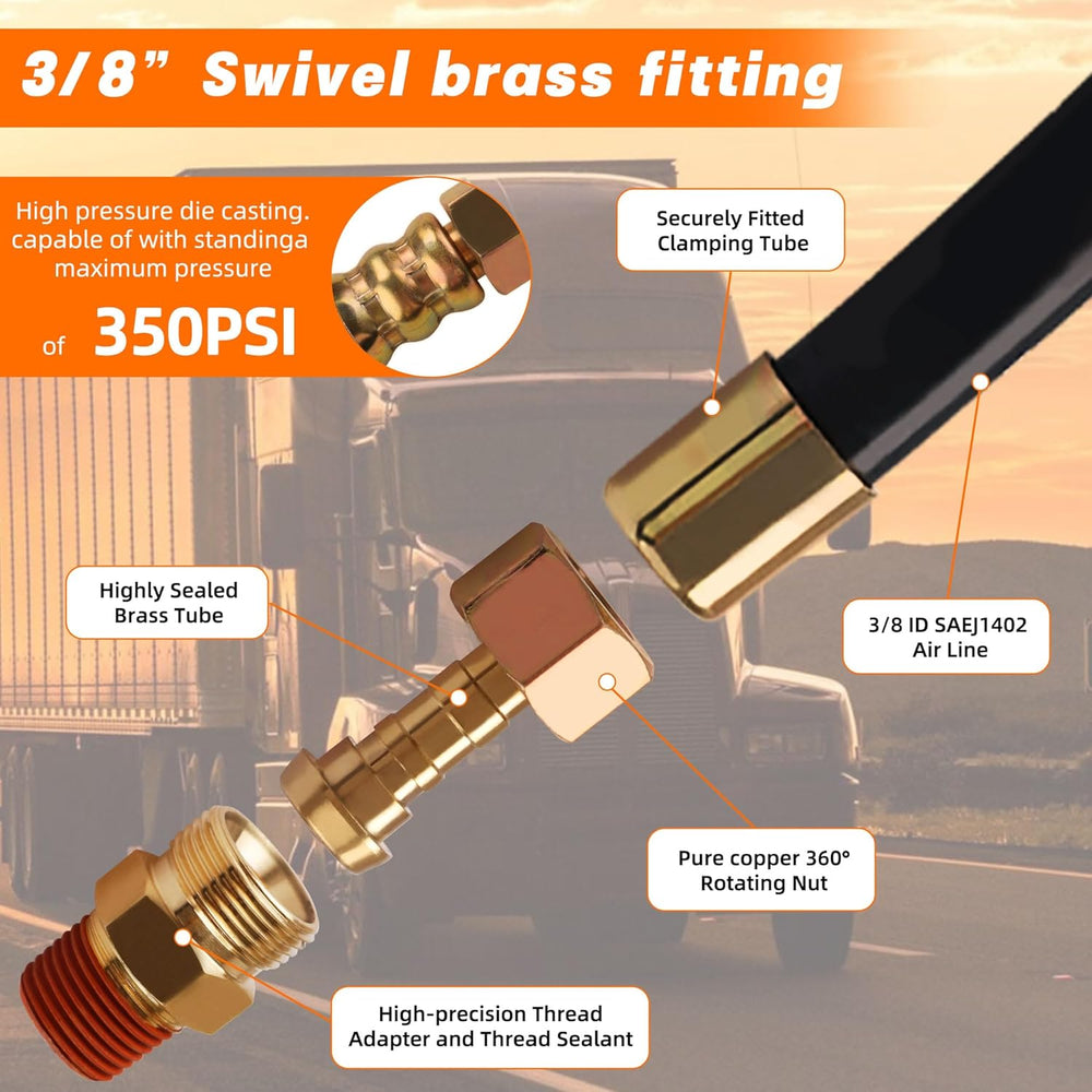 2PCS 3/8" Air Brake Chamber Hose with PTFE Tape
