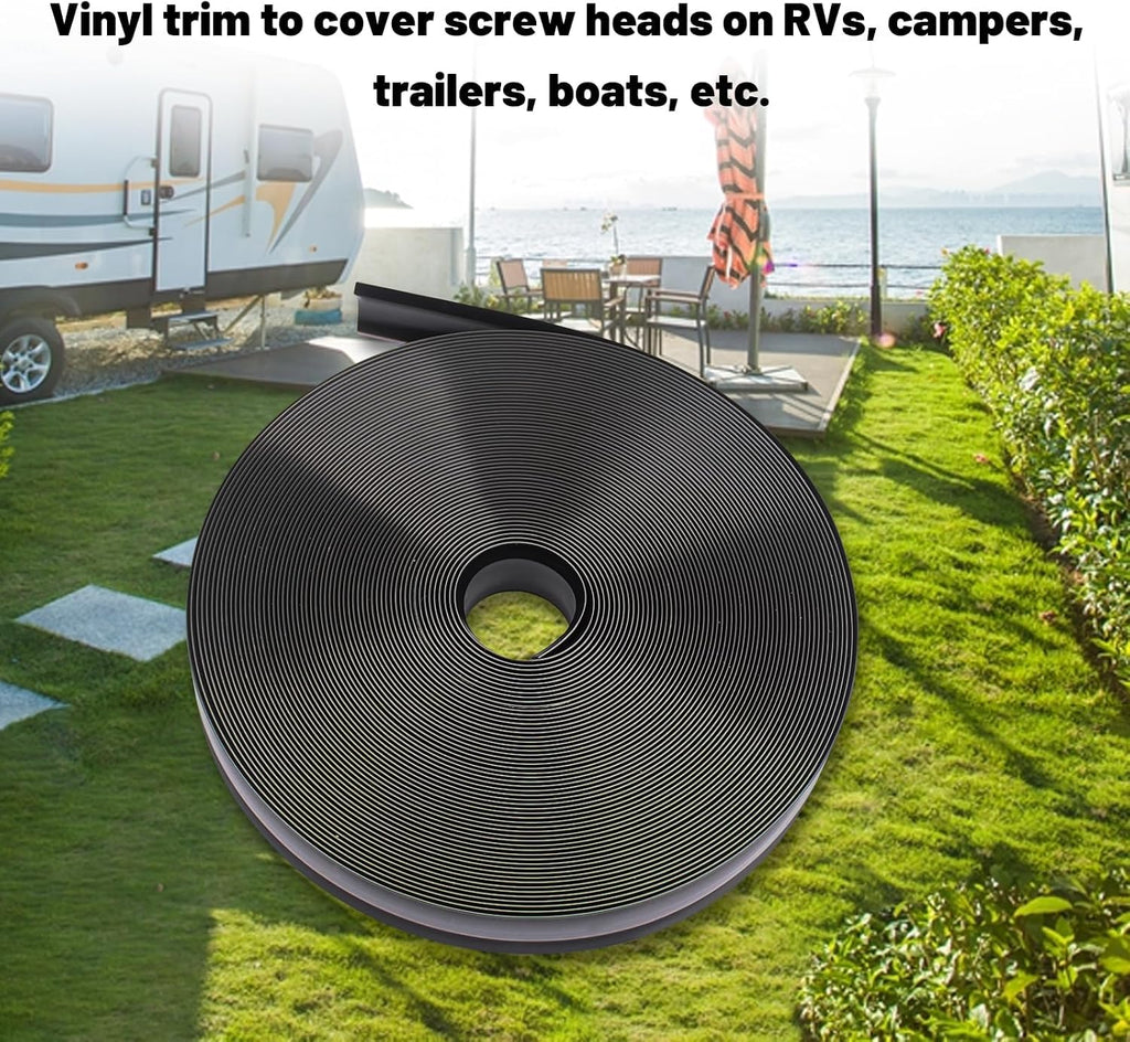 1" Black Vinyl Trim Molding Screw Cover RV Camper Travel Trailer (100 ft) | Vinyl trim strips cover external screws, prevent them from rusting and enhance the appearance of the motorhome