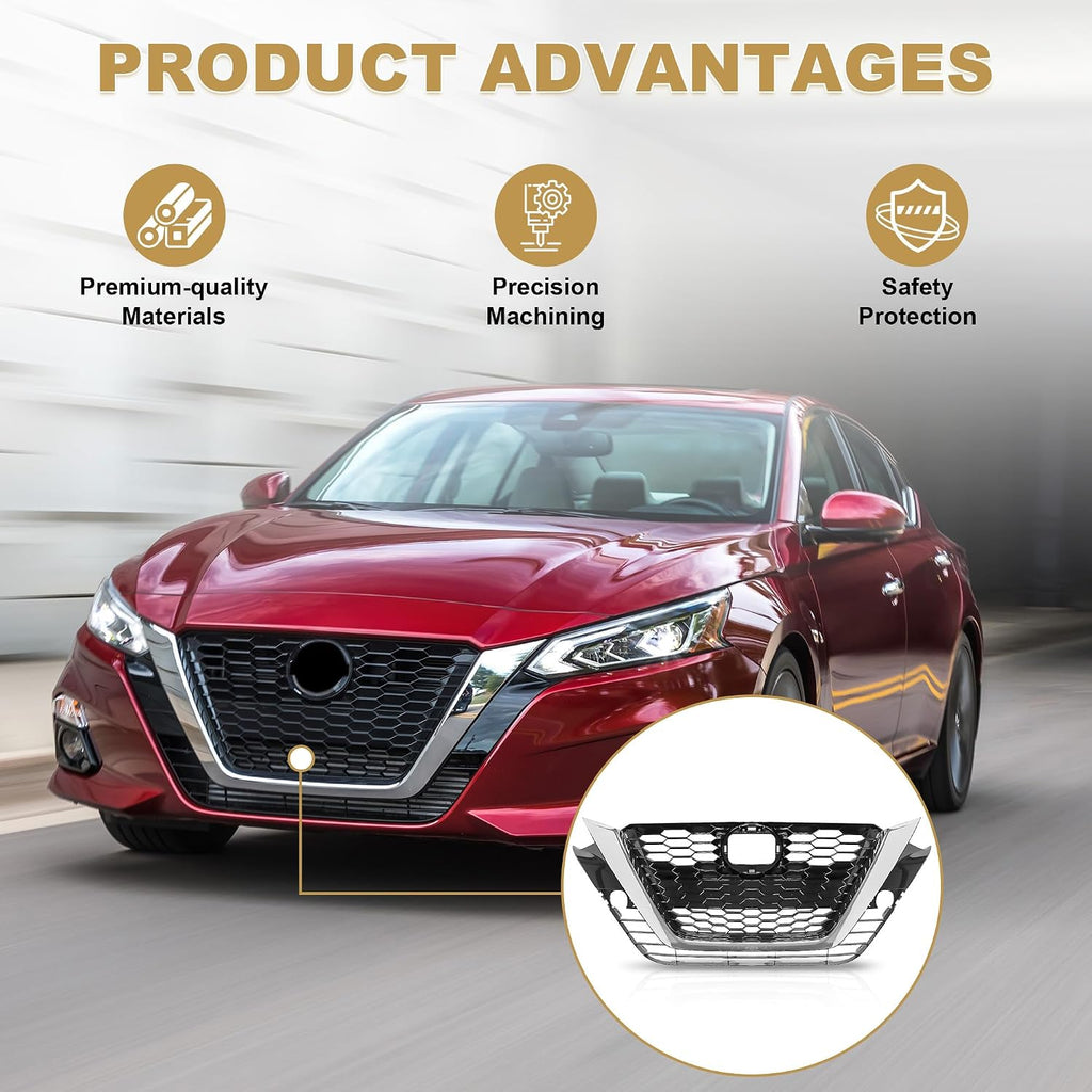 PartsFlow Front Upper Bumper Grille Hood Mesh Grill Assembly Compatible with 2019 2020 2021 2022 Nissan Altima S SL SV NI1200292,623106CA1A