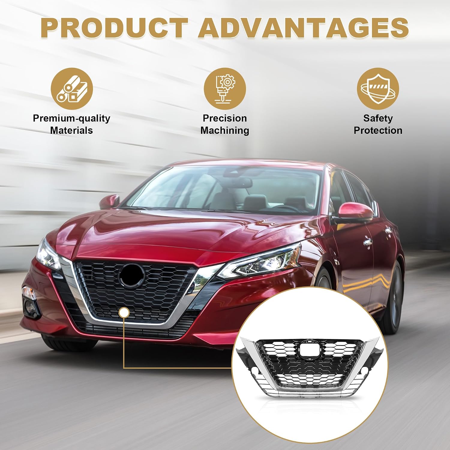 PartsFlow Front Upper Bumper Grille Hood Mesh Grill Assembly Compatible with 2019 2020 2021 2022 Nissan Altima S SL SV NI1200292,623106CA1A
