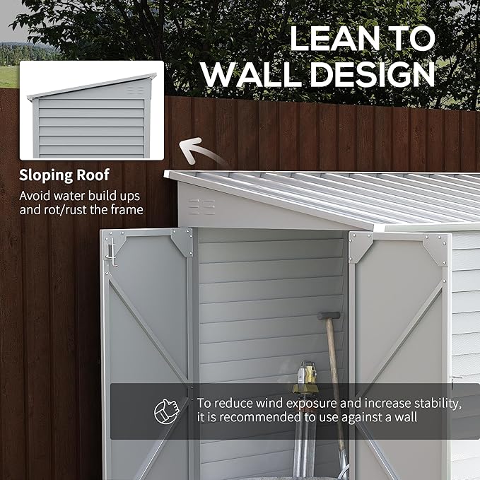 Outsunny 4.6' x 9' Steel Outdoor Storage Shed, Lean to Shed, Metal Tool House - Image 4