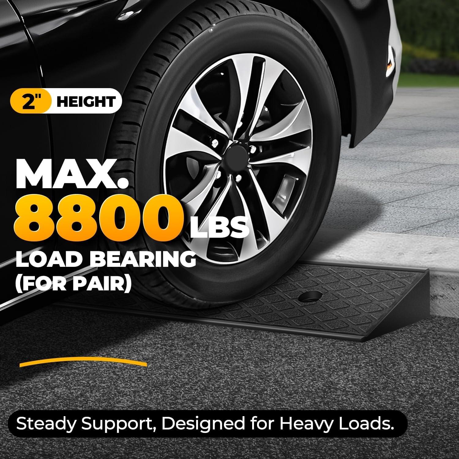 Auto Dynasty Rubber Curb Ramps, 2" Lift Height Curbside Driveway Ramp, 4410 LBS/2T Capacity Sidewalk Curb Ramp for Cars Trucks Bikes Motorcycles Wheelchairs, 2 Pack