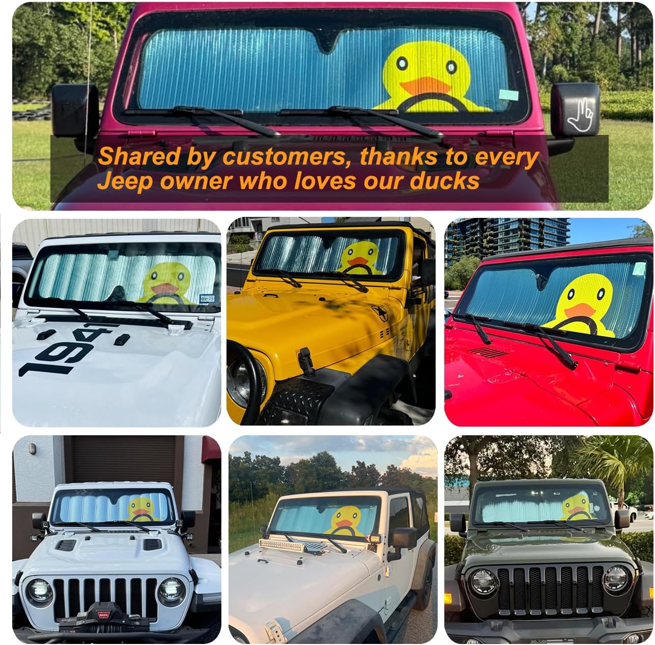 Windshield Sun Shade for Jeep Wrangler JK JKU JL JLU1997-2024,Window Sun Visor for UV Rays & Heat Protection,Duck Windshield Sunshade