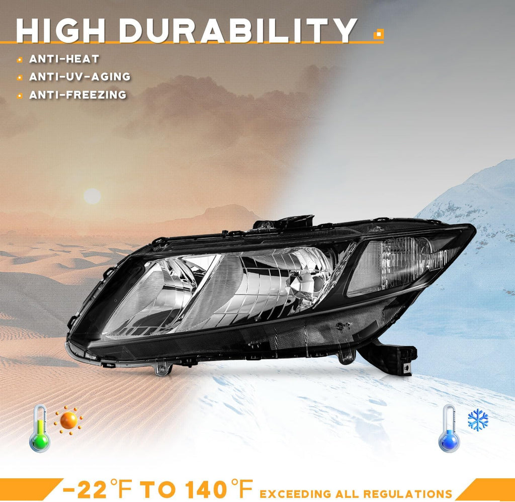 WEELMOTO for 2012-2015 Honda Civic 4Dr Sedan Headlights for 12-13 Honda Civic 2Dr Coupe Pair Headlamp Black Housing Clear Reflector Left+Right Side (Does NOT Fit Hybrid or Hybrid-L Models)