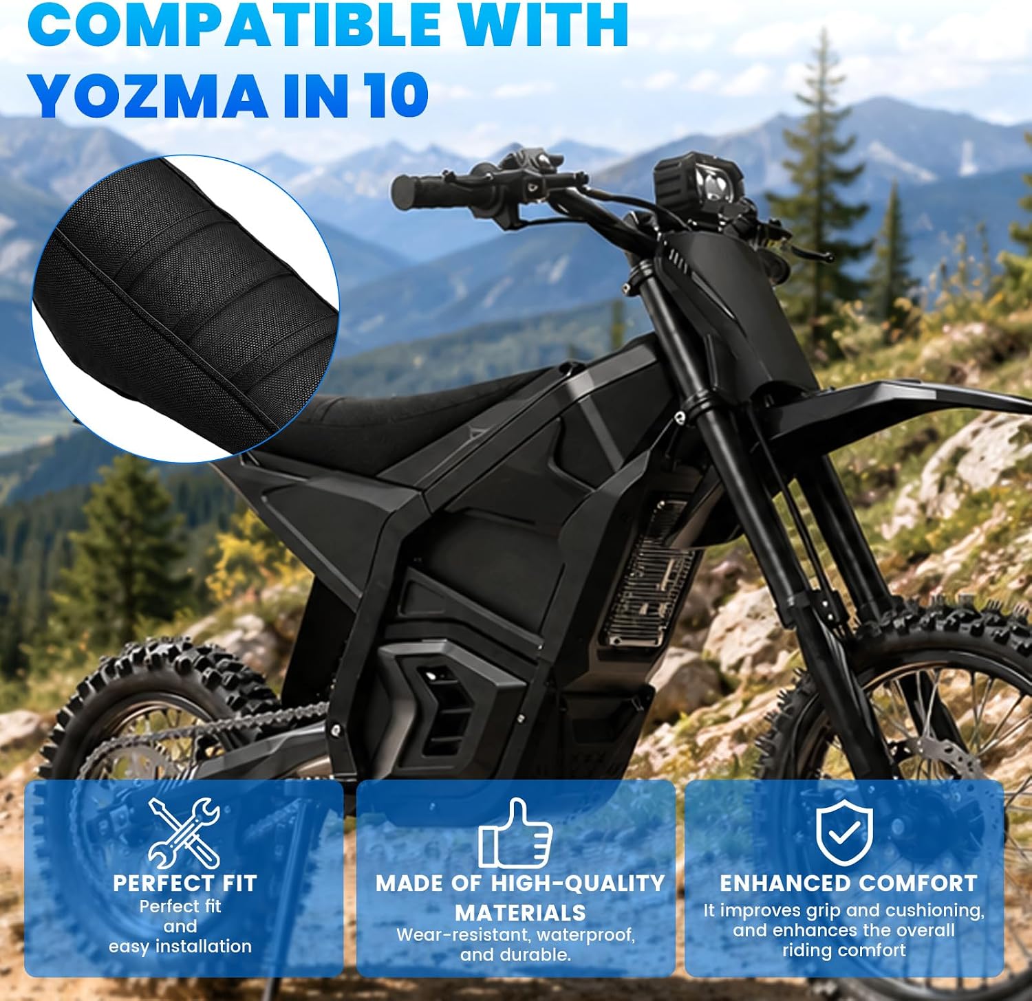 Seat Cover for Yozma IN10, Motorcycle Seat Cushion Replacement Cover for Yozma IN10, Seat Cover for Ebike Accessories(Black)