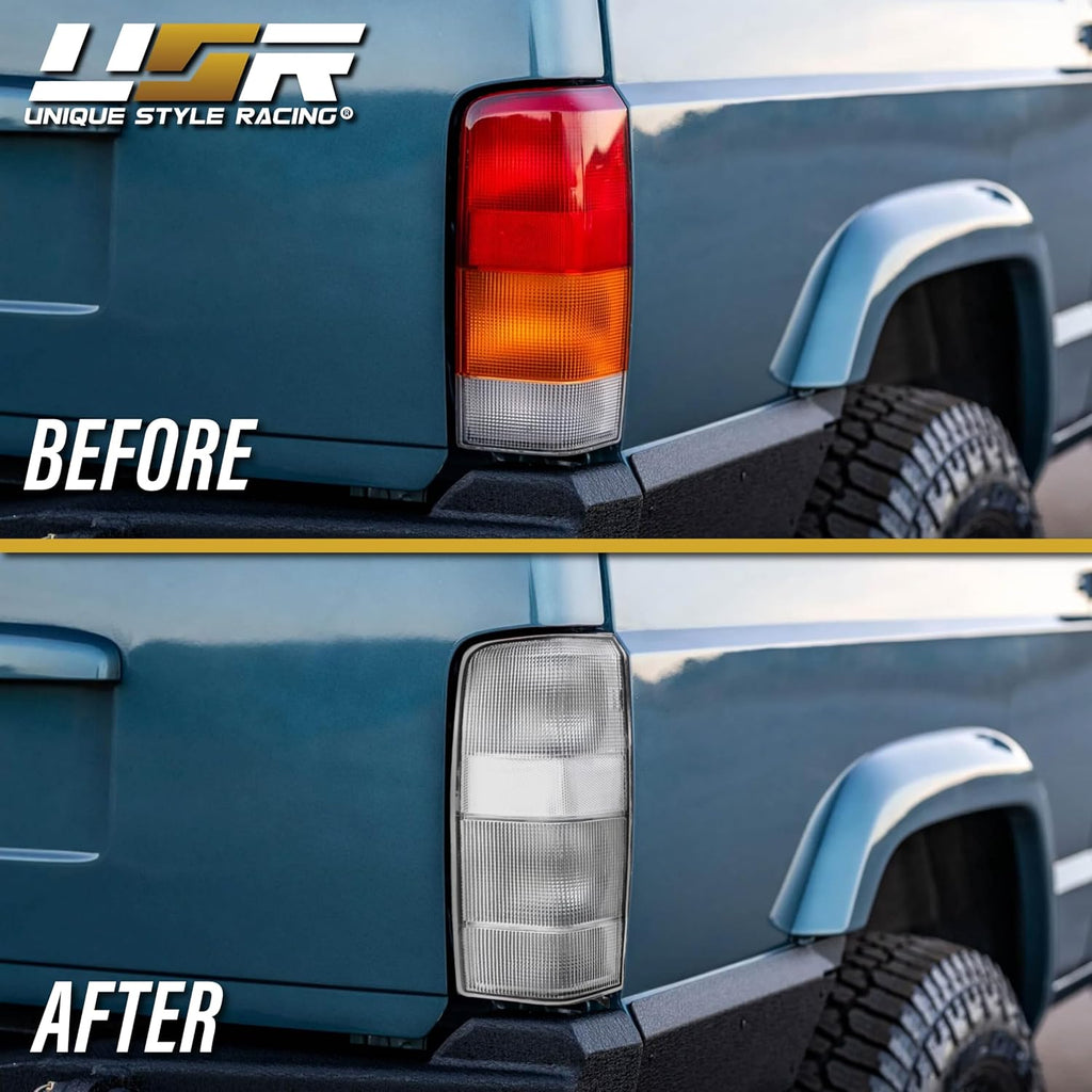 USR 97-01 Cherokee XJ Tail Light – Rear Tail Lamps Assembly (Left + Right) Pair - Compatible with 1997-2001 Jeep Cherokee XJ SUV All Models/Trims (ALL CLEAR LENS TAIL LIGHTS with x6 BULBS)