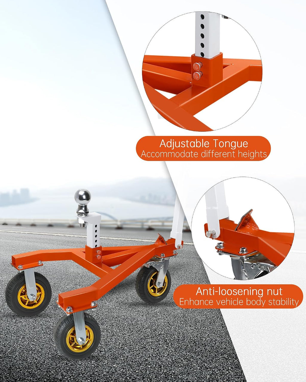Trailer Dolly, 3500 lb Tongue with 2'' & 2-5/16'' Receiving Tongues | Heavy Steel Trailer Mover, Suitable for RV Boat Motorcycle Jet Ski