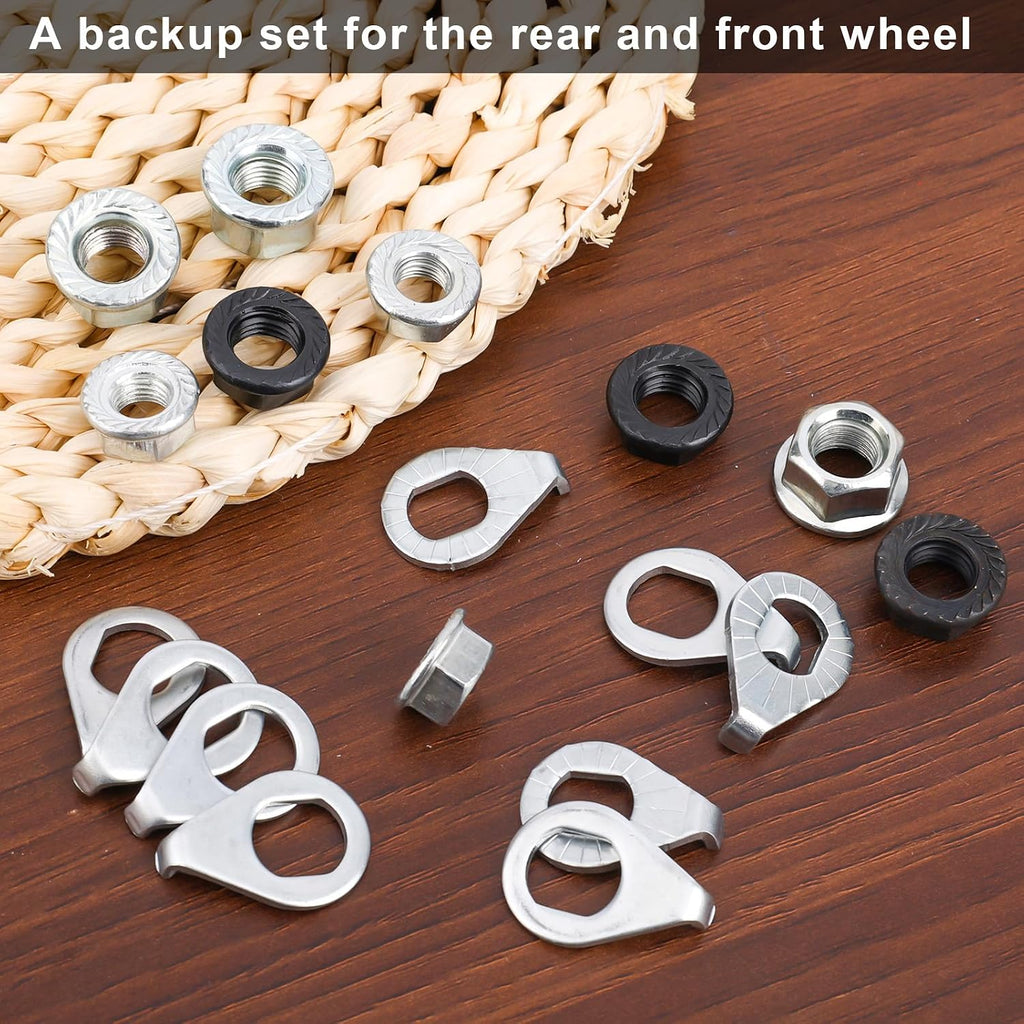 Bike Wheel Axle Nut and Bicycle Hub Safety Washer Kit, Flanged Nuts Parts Accessories for Mountain Bike Wheel Axle