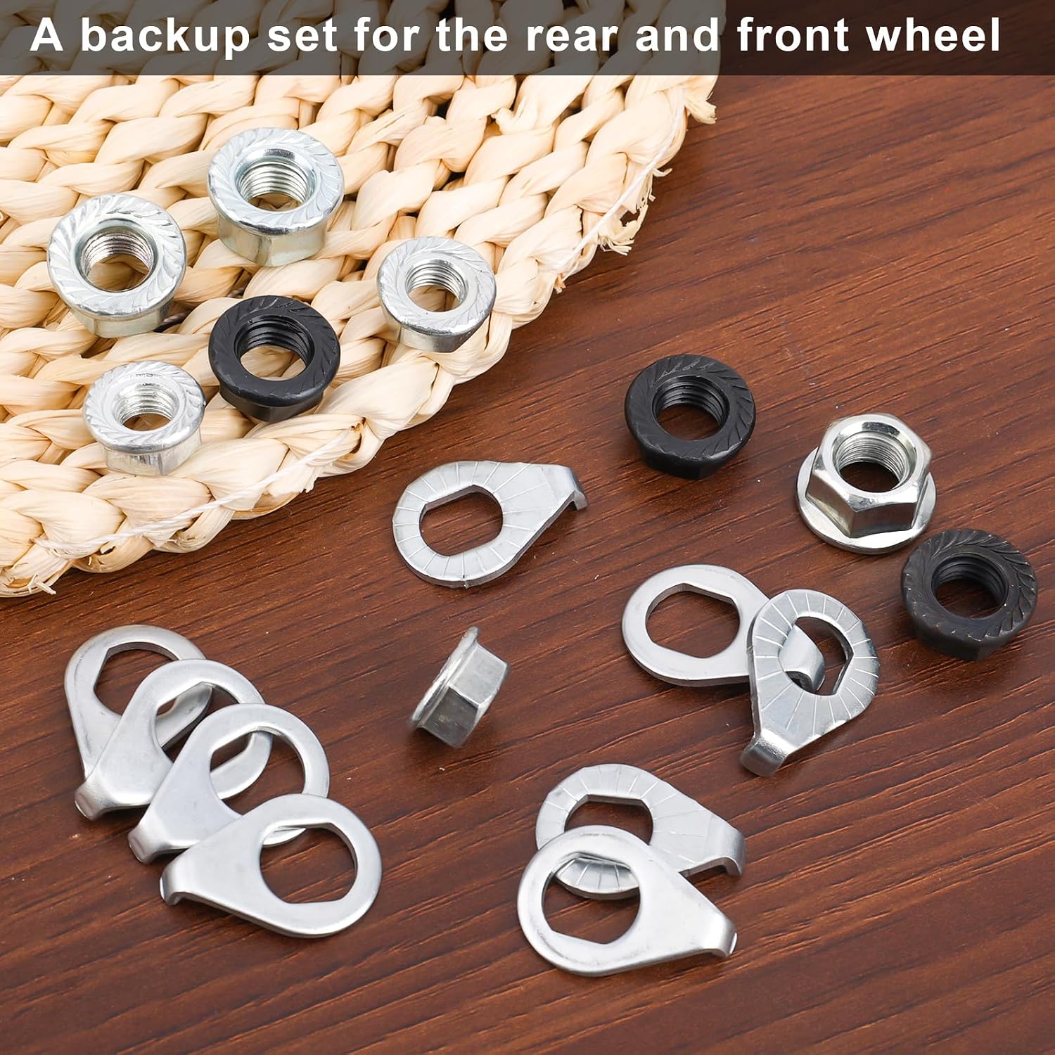 Bike Wheel Axle Nut and Bicycle Hub Safety Washer Kit, Flanged Nuts Parts Accessories for Mountain Bike Wheel Axle