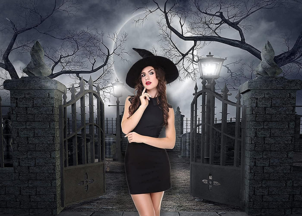 Halloween Night Full Moon Backdrop Gloomy Woods Graveyard Photography Backgro...