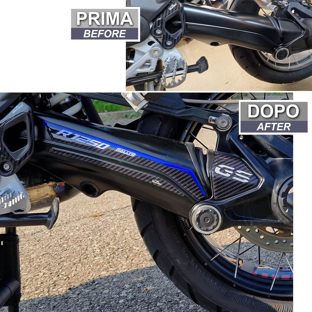 Motorcycle 3D Stickers Compatible with BMW R 1250 GS - GS Adventure 2021-2022. Swingarm Protections from Impact and Scratches. Resin Stickers - Made in Italy (Rallye)