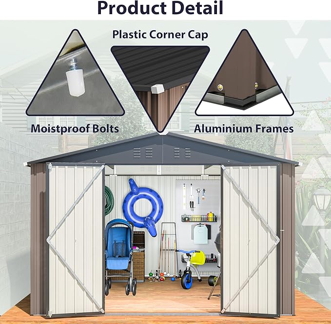 10 x 10 FT Outdoor Storage Shed, Large Metal Tool Sheds - Image 3