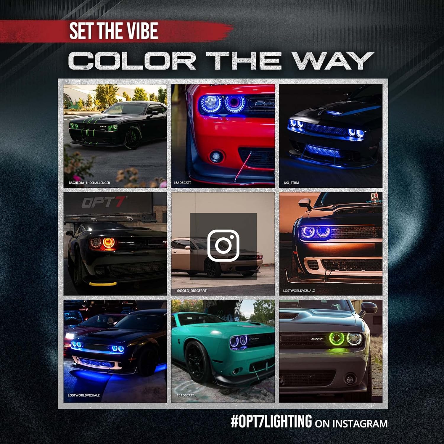 OPT7 Aura Halo Accent Lights for 2008-2023 Dodge Challenger with Remote Control, 12" Multi-Color LED Strip, Car Neon Lighting Kit