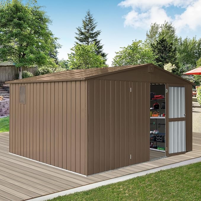 IKERY Large Galvanized Steel Storage Shed 11' x 9' - Image 2