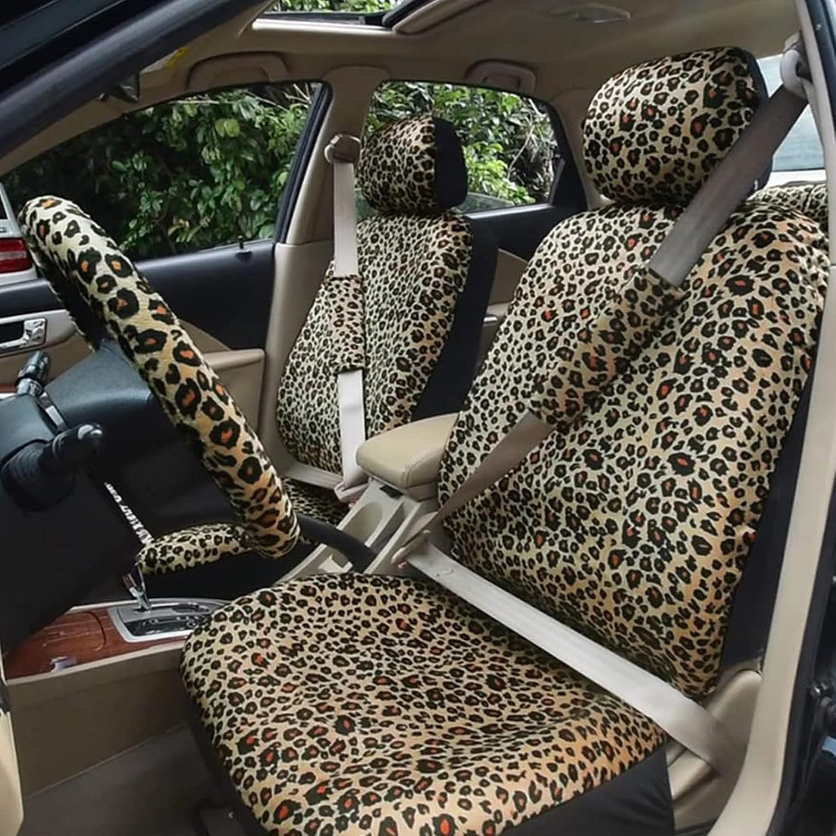 autofan leopard car seat covers full set with, close-up detail