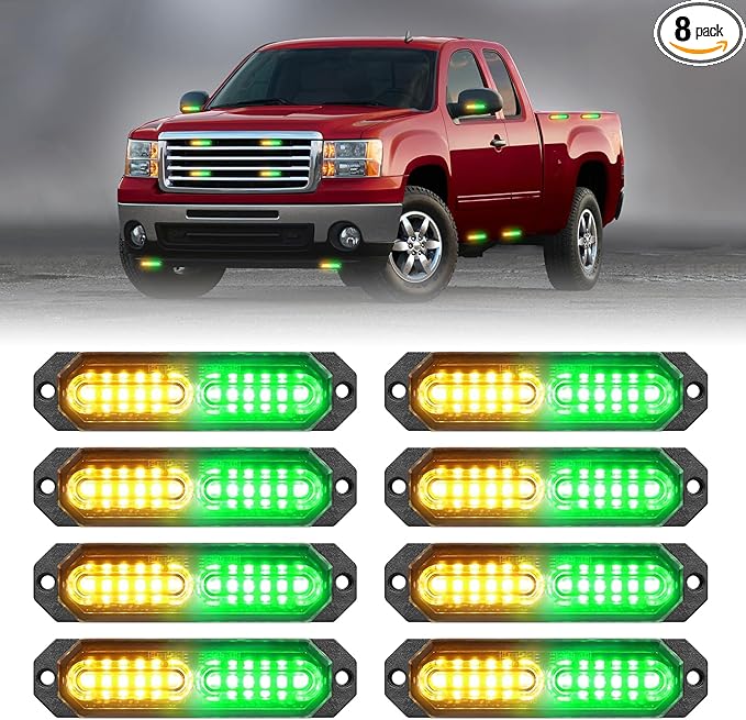 HLauto 1200T Emergency Strobe Grille Lights: 8pcs 12 LED Sync Feature Safety by HLauto