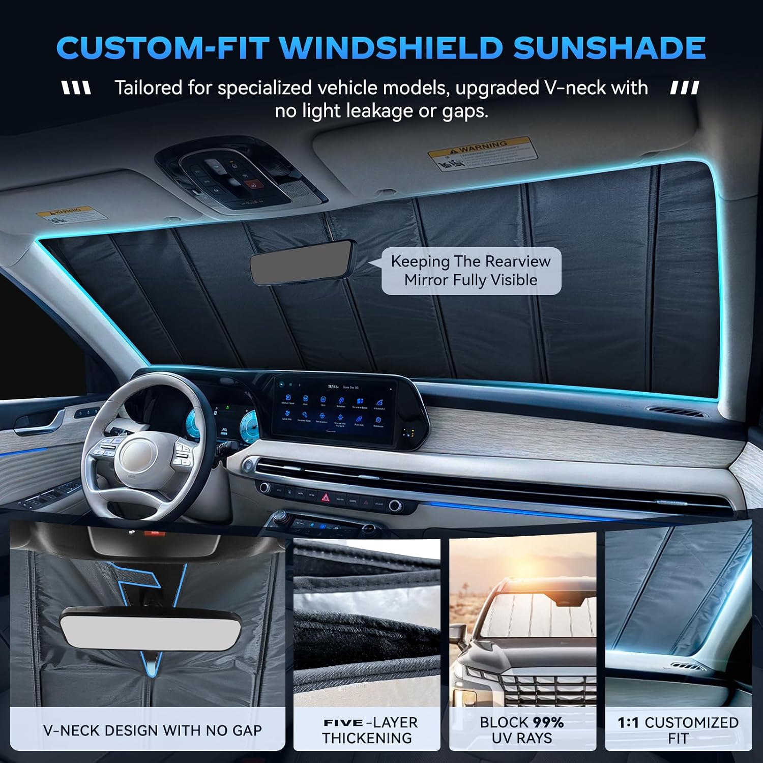 Windshield Sun Shade for Toyota Camry 2025-2026, Custom Fit Folding Design Car Front Window Sunshade Sun Visor Shield Accessories for Interior Protector, Blocks UV Rays & Heat