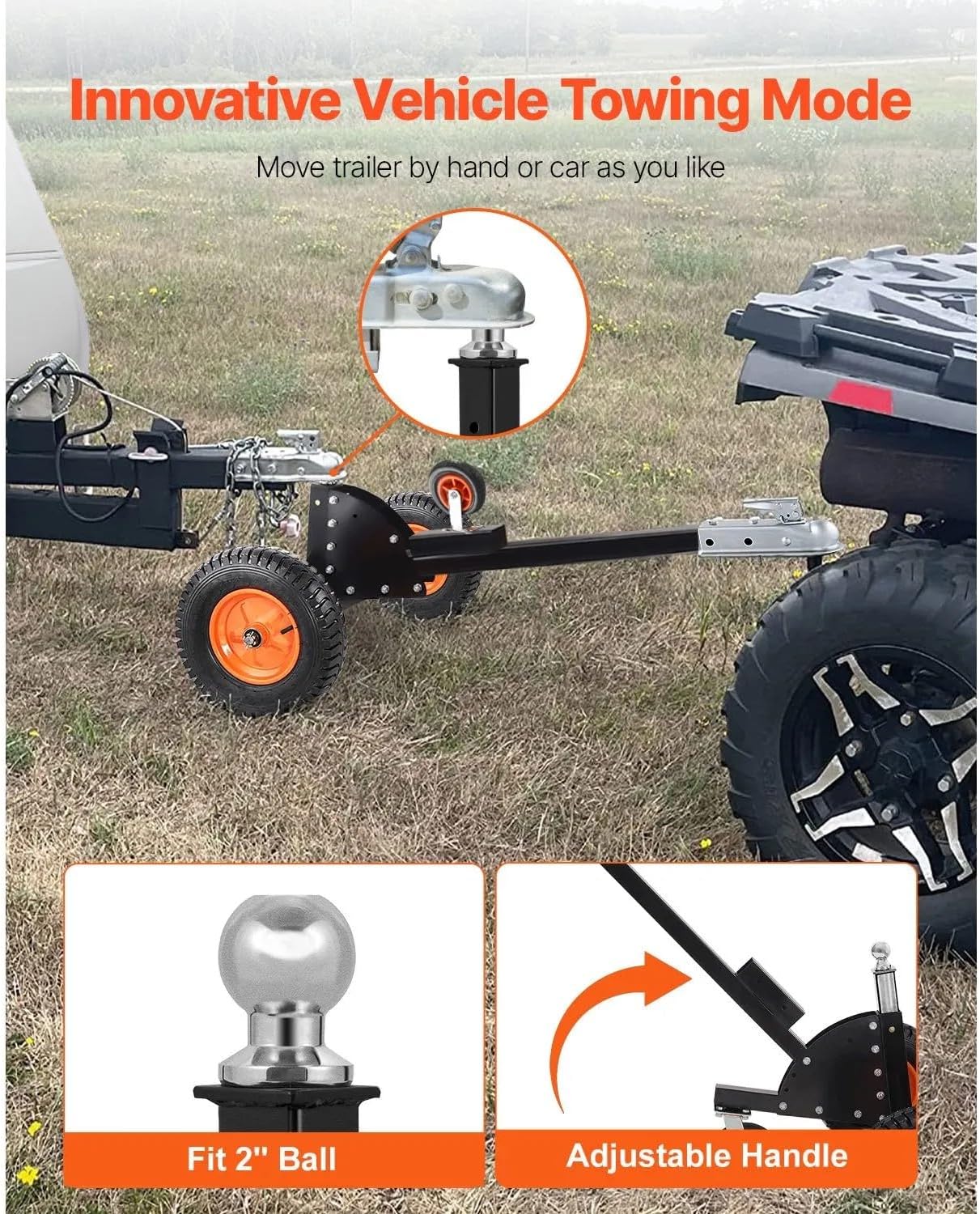 Trailer Dolly with 1500 Lbs Tongue Weight, 2 Inch Ball, 16 Inch Pneumatic Tires and Universal Wheel, Portable Tow Mover for RV & Car Trailers