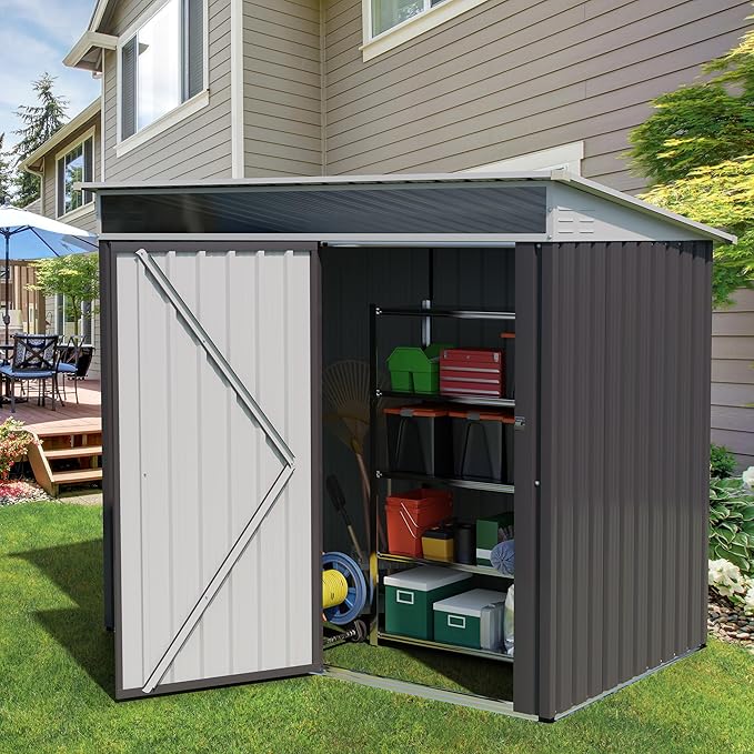 Vongrasig Outdoor Storage Shed, 6 x 4 FT Outside Metal Garden Shed - Image 2
