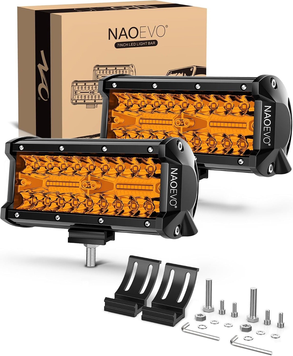 naoevo 7 inch amber led light bar, 240w, main product view