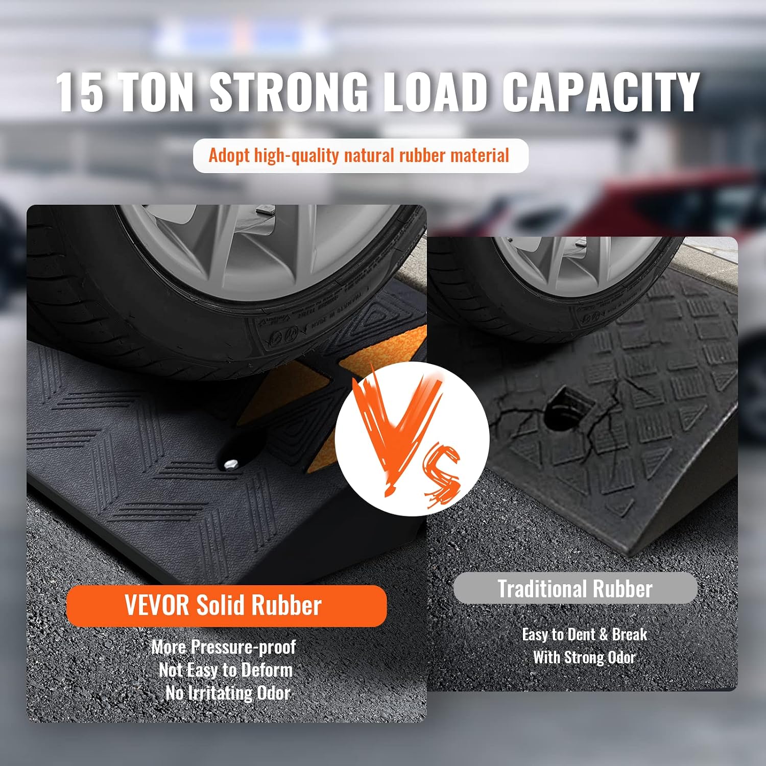 VEVOR Rubber Curb Ramp 3.5" Rise Height Sidewalk Curb Ramp, 10" Width 39.4" Length Driveway Ramp for Curb, 15T Heavy Duty Rubber for Forklifts, Trucks, Buses, Cars, Wheelchairs, Bikes