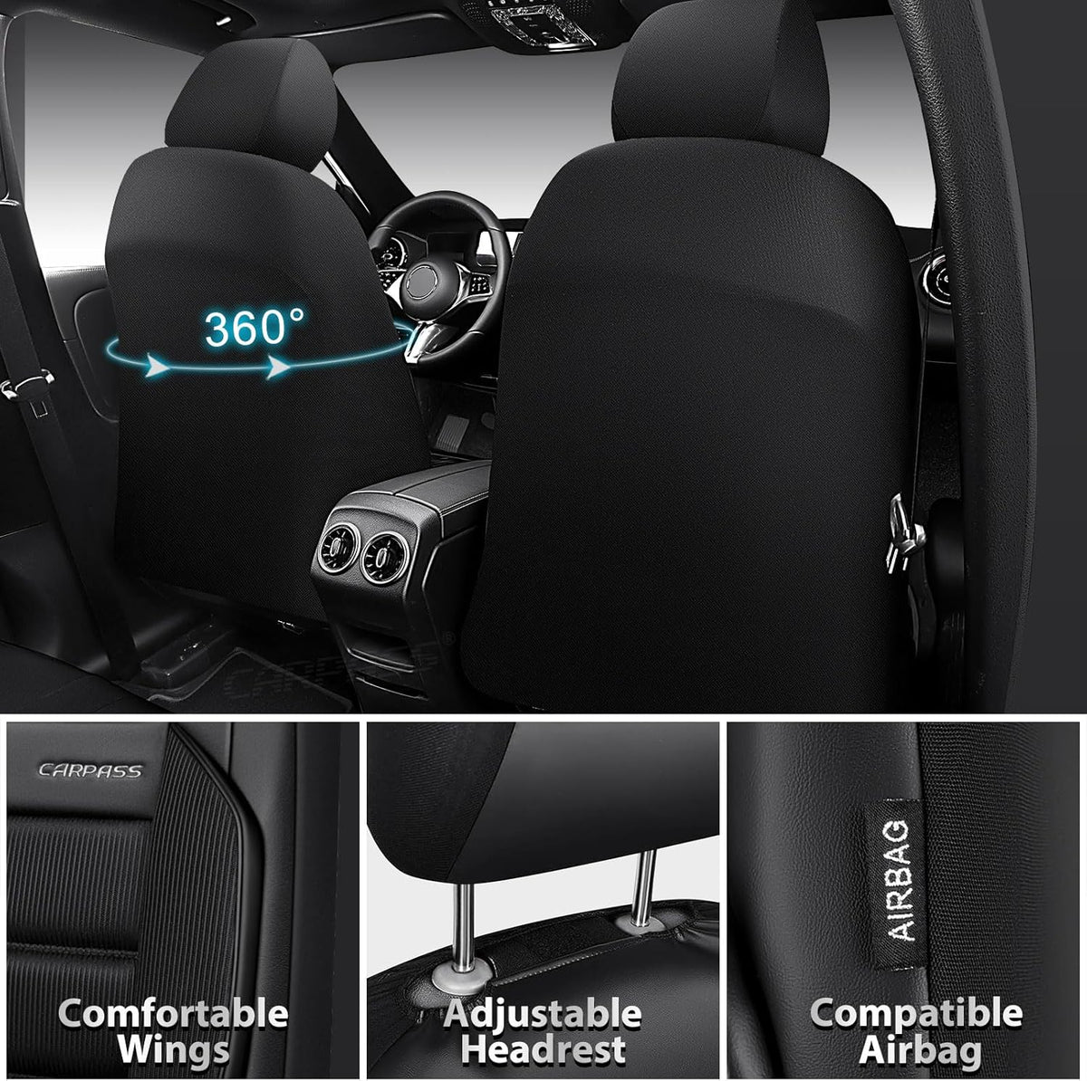 car pass memory foam seat covers front, airy, close-up detail