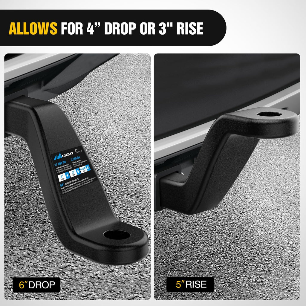 Nilight Forged Trailer Hitch Mount Fits 2 Inch Receiver Square 5/8" Hitch Pin Clip 17000 lbs 6" Drop, 1-1/4” Hole, Gloss Black Powder Coat