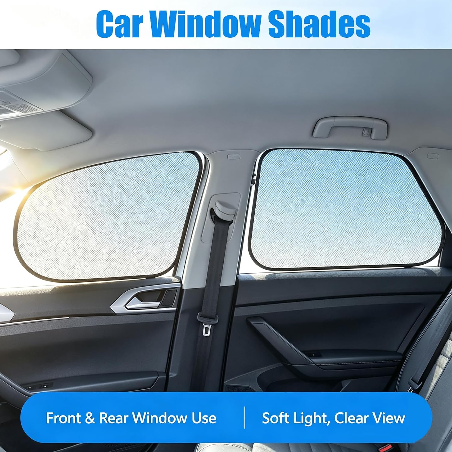 2 Pack Car Window Shades, Mesh Static Adsorption Side Window Sunshade, Anti-UV Glare Heat Protection, Foldable Universal Fit for Cars SUV Van，After