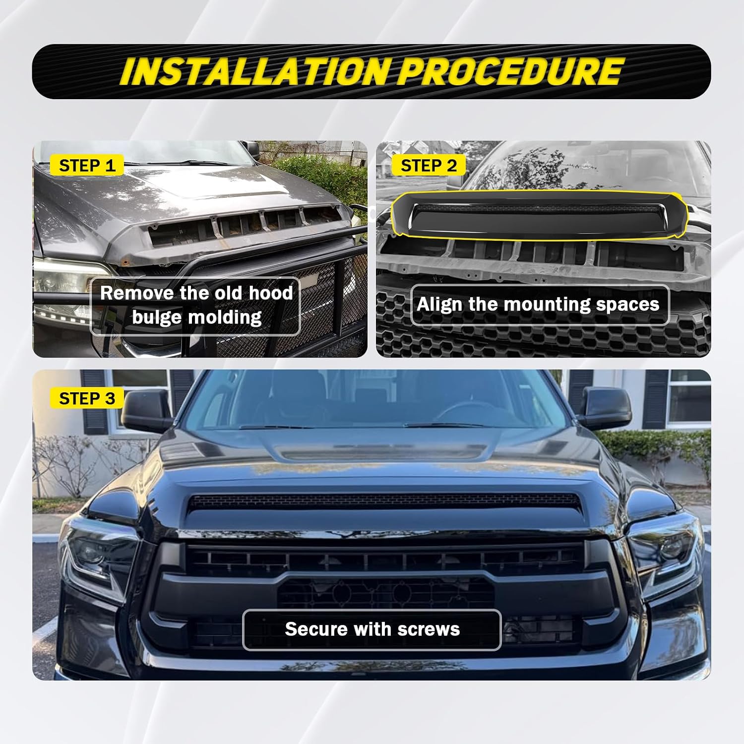 Hood Bulge Molding Grille Trim Compatible with 2014-2021 Tundra | Front Upper Hood Molding Grille Trim Compatible with Toyota Tundra Hood Scoop Upper Grille 761800C030 TO1231102, Glossy Black