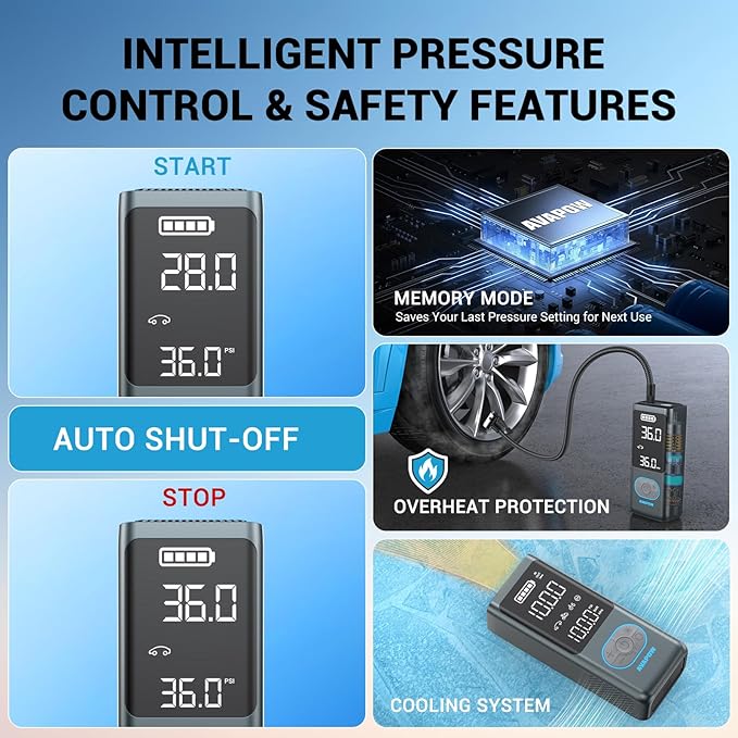 AVAPOW AP18 Tire Inflator Portable Air Compressor, 300% Faster 150 PSI Cordless - Image 4