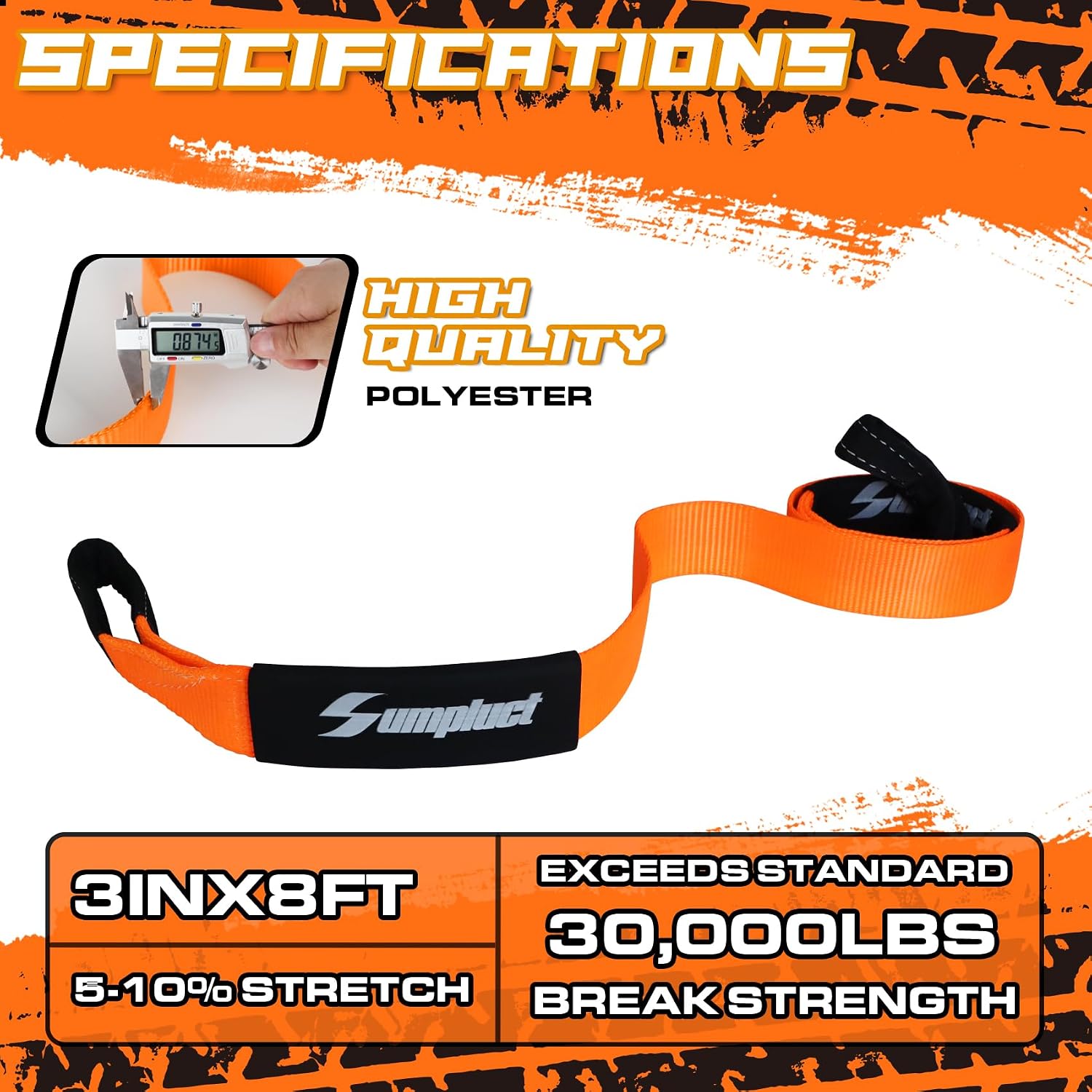 3 inch, 8 Foot Tree Saver, Winch Strap, Exceed Tow Straps 31518 Pound Capacity Recovery Rope,Heavy Duty Towing Ropes with Triple Reinforced Loops Emmergency Off Road 3" x 8ft