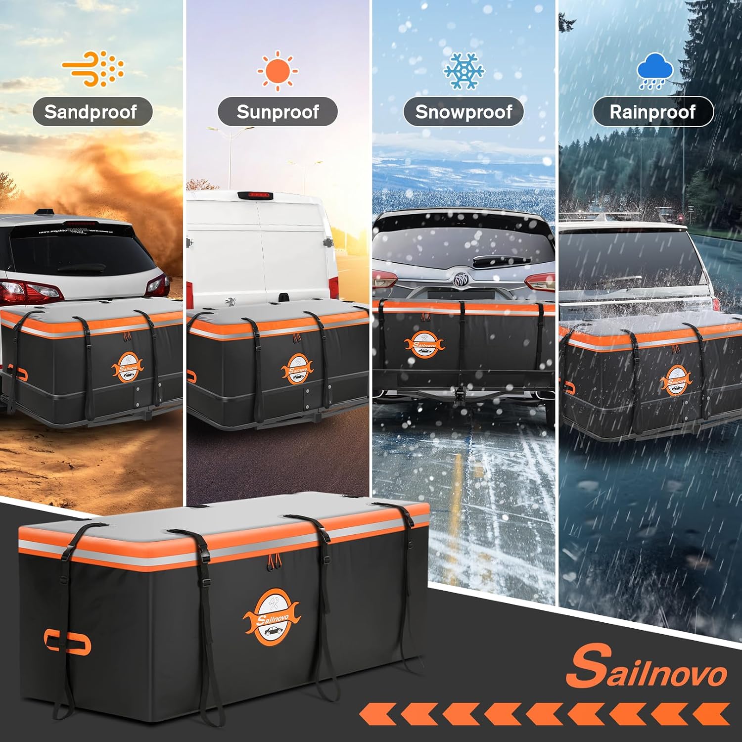 Sailnovo Hitch Cargo Carrier Soft Shell Bag Waterproof 20 Cubic Feet Cargo Bag for Hitch Carrier, PVC Trailer Hitch Storage Bag with 8 Reinforced Straps & Combination Lock & Storage Bag