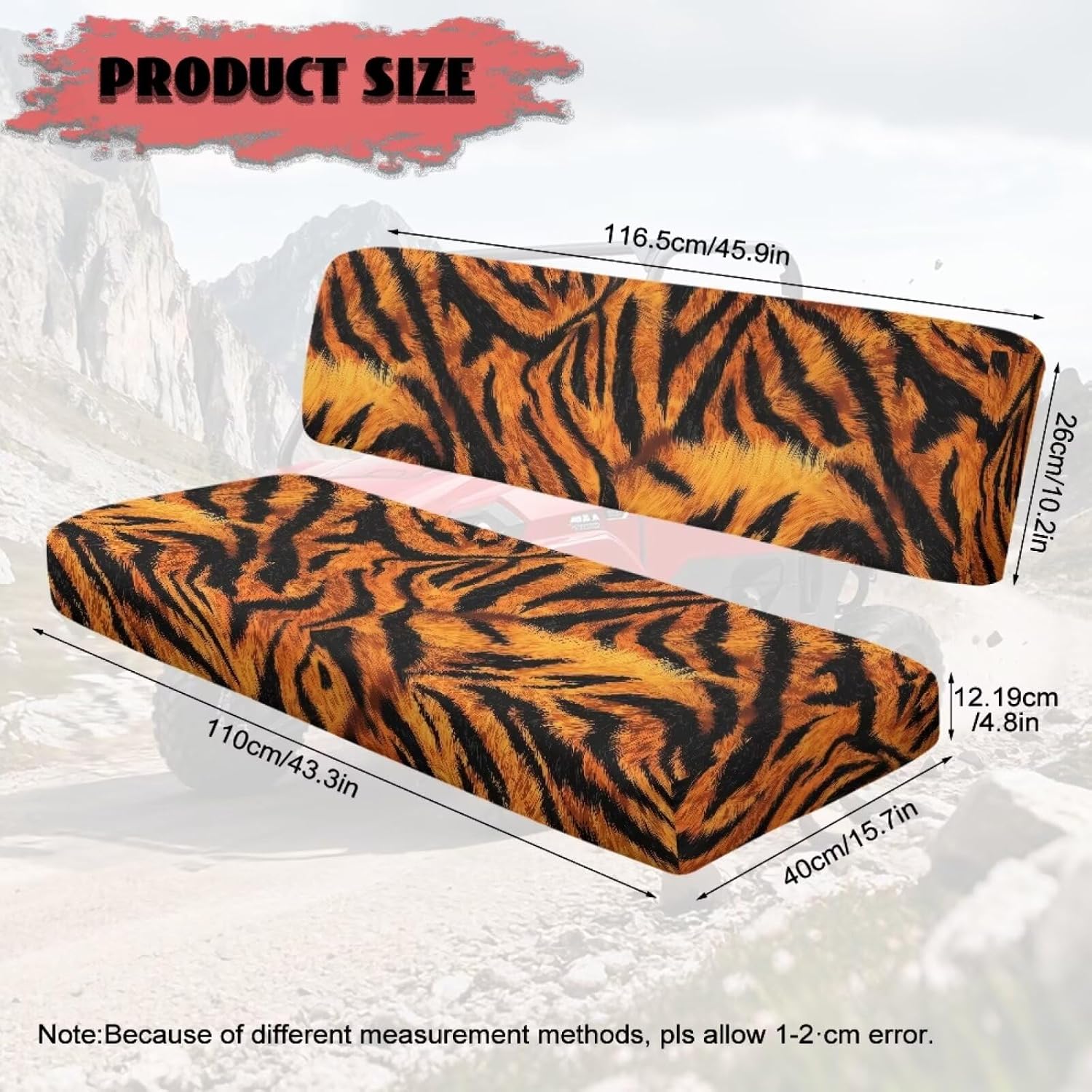 Tiger Printed UTV Front Bench Seat Cover Anti-Scratch 2Pcs Mule Bench Seat Covers All-Weather Protection Mule Accessory Parts, Orange