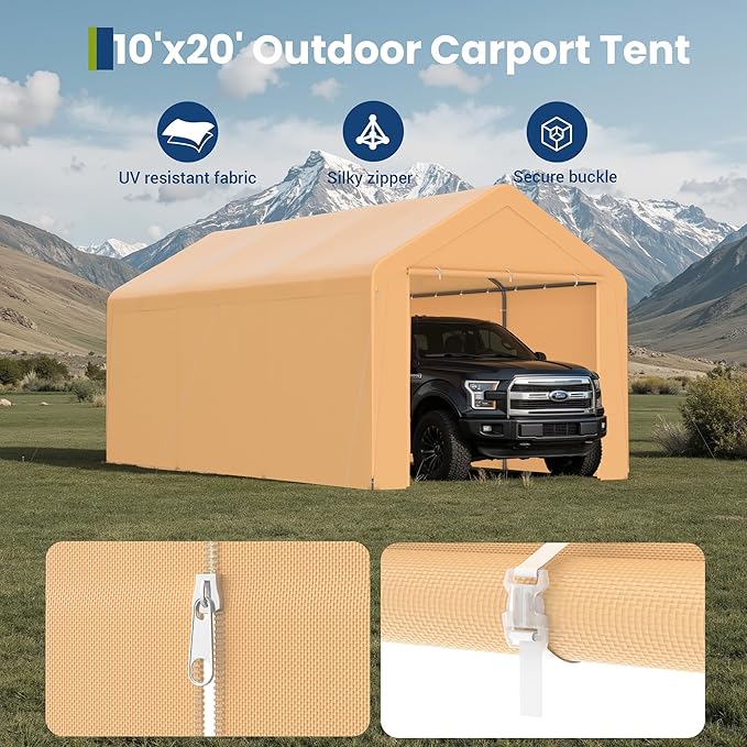 GOJOOASIS 10x20 Carport Heavy Duty Portable Garage Shelter Metal Car Canopy Tent - Image 3