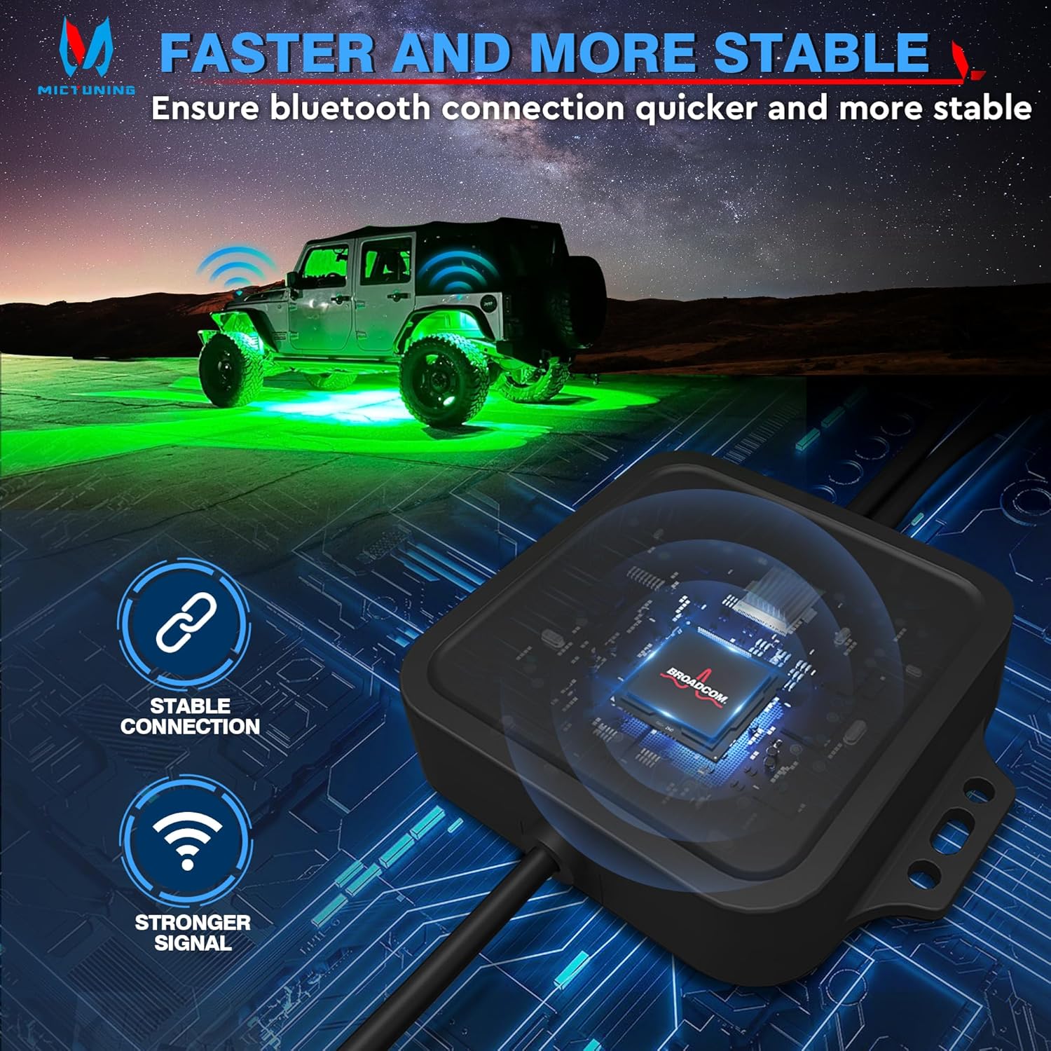 MICTUNING C2 Curved RGBW LED Rock Lights - 8 Pods Underglow Multicolor Neon Light with Wiring Switch Kit, Bluetooth Controller with APP Control