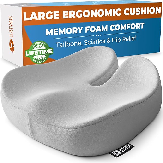 5 STARS UNITED Seat Cushion for Tailbone Pain Relief – Large Memory Foam by 5STARSUNITED