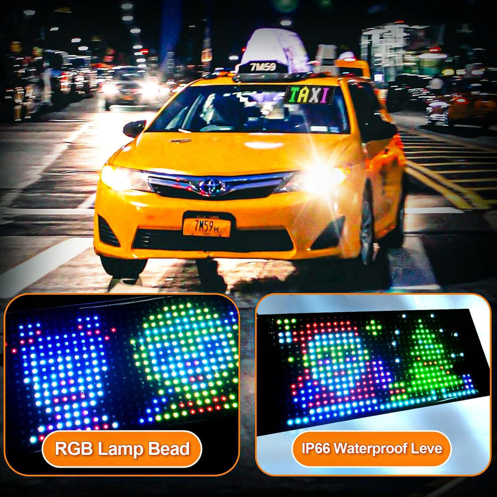 Light Sign for Car, 6.7''x2.7'' Programmable Flexible LED Matrix Panel, Bluetooth APP Control Custom Text Pattern Animation Scrolling LED Display for Car Windshield