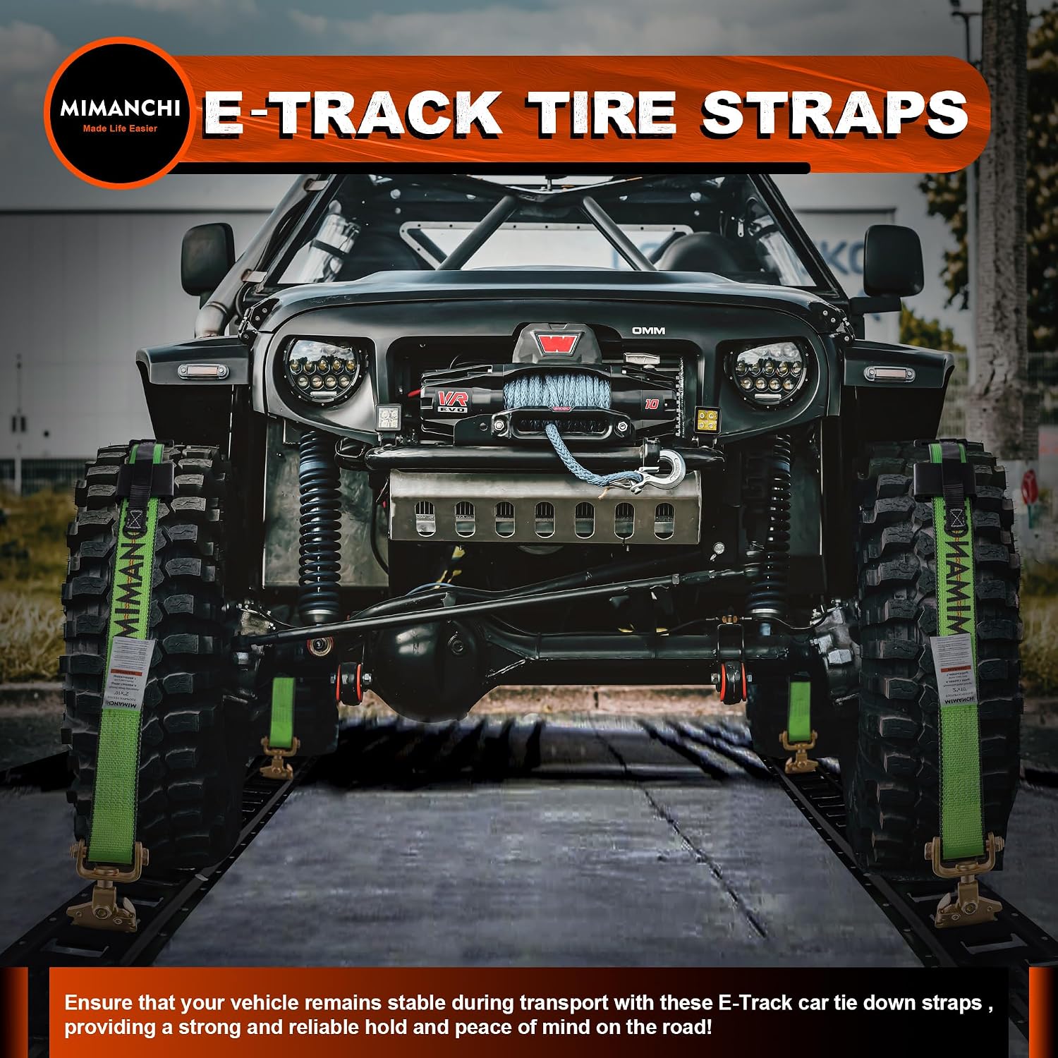 2" x 16' E Track Tire Straps with Fittings, 4 Pack, Car Tie Down Straps for Trailers, Over the Wheel Ratchet Strap with Rubber Blocks, Vehicle Auto Tie Down Kit for Hauling Oversize Tires