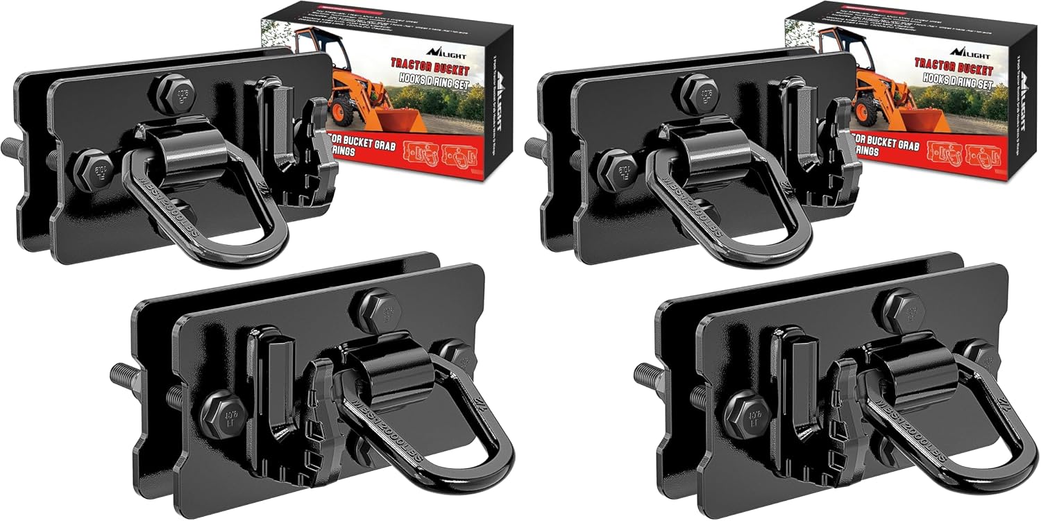 Nilight 2PCS Tractor Bucket Hooks with Tie Down Ring, Bolt-On Grab Hook with Back Plates Compatible with Trailer RV UTV Truck, Grade 70 Grade Forged Steel Max 15000 lbs, Black (Pack of 2)
