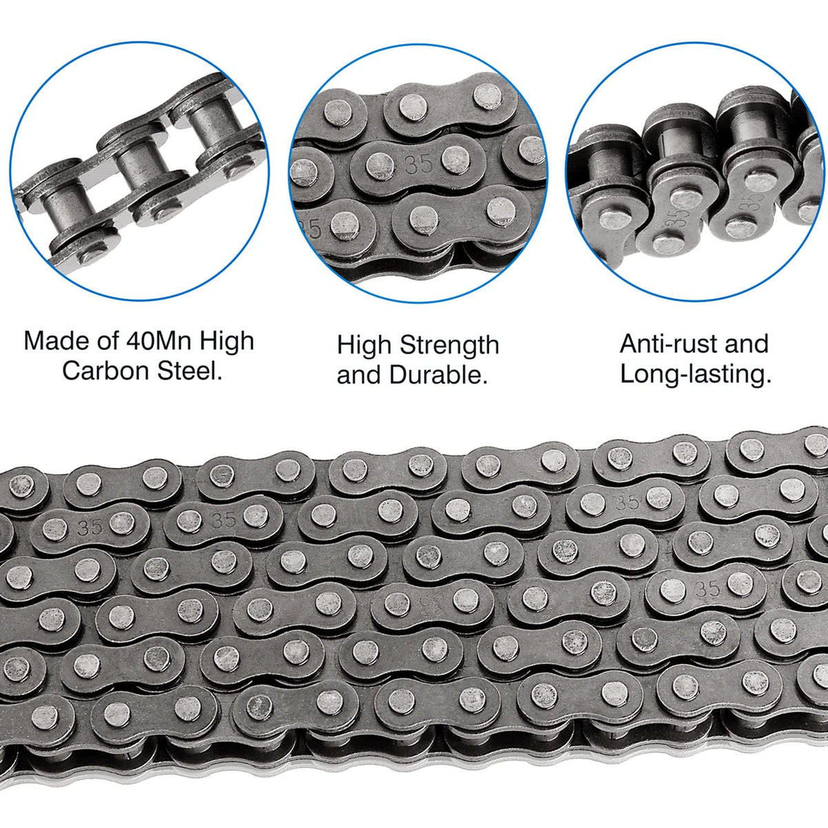 #35 roller chain 10 feet -320 links #35, close-up detail