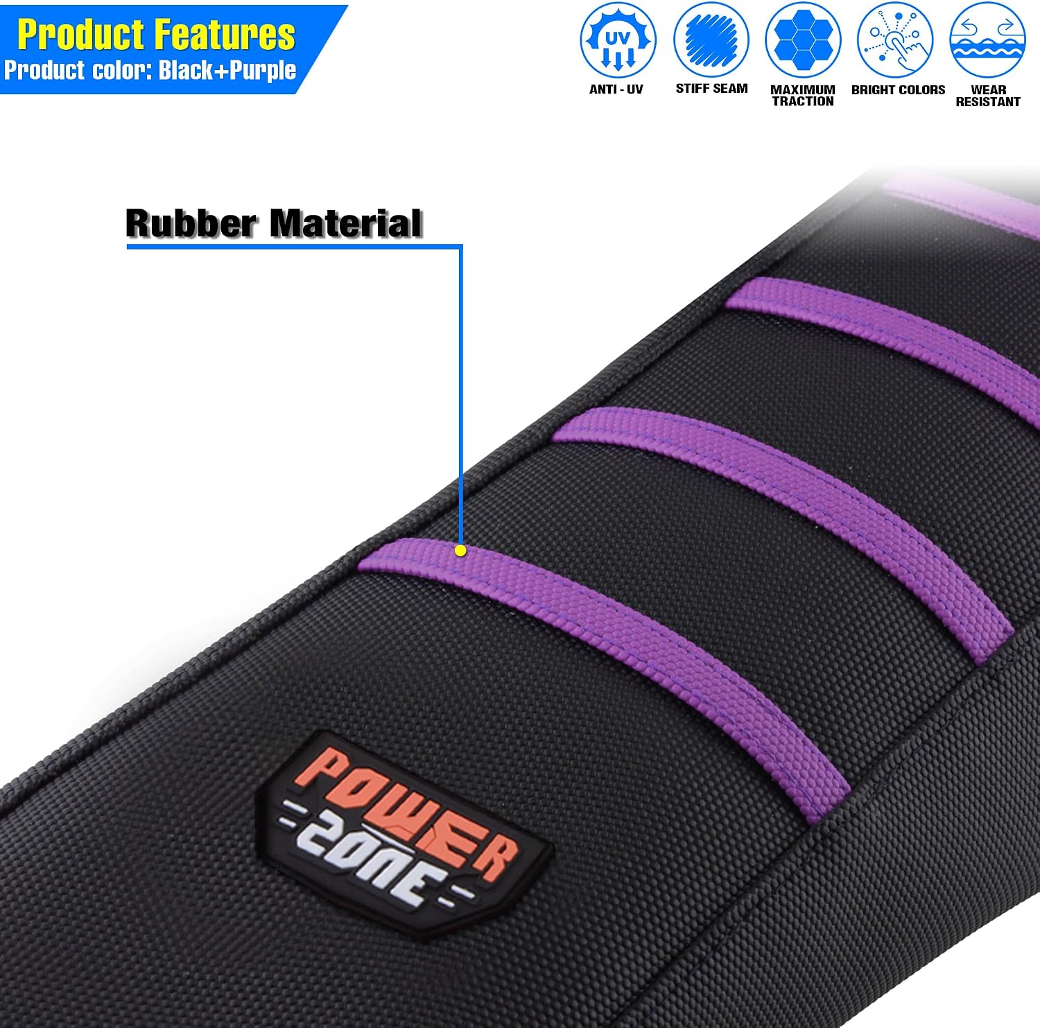 Motorcycle Universal Seat Cover Non-Slip Rubber Striped Gripper Soft Sewing for CRF WR WRF RMZ YZF SXF EXC EXC XC SX CR KLX Dirt Pit Bike Motocross Off Road Motorbike (Purple)