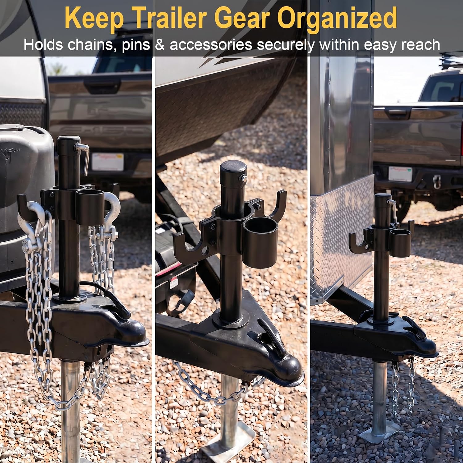 Aluminum Trailer Chain Holder with 7 Way Plug Holder Mount,Towing Chain Organizer for 2 in and 2.25 in Tongue Jack Tubes,RV Camper Travel Trailer Accessories